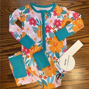 Little Sleepies Floral Zip Pajamas - Teal and Multicolor